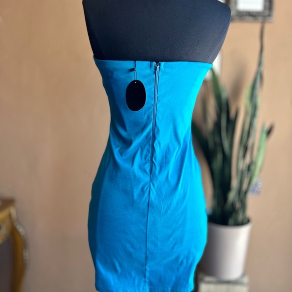 Blue Strapless Satin Cocktail Mini Dress NWT - Picture 6 of 10